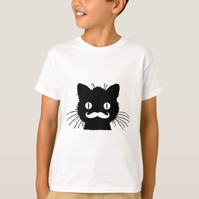 ROLIG RETRO MUSTASCH PÅ SVART KATTUNGE T SHIRT (Framsida)
