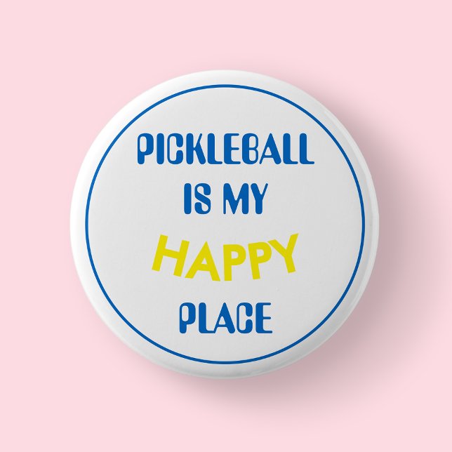 Rolig Retro Pickleball Är Min Lyckliga Plats Knapp (Blue Pickleball Badge/Button)