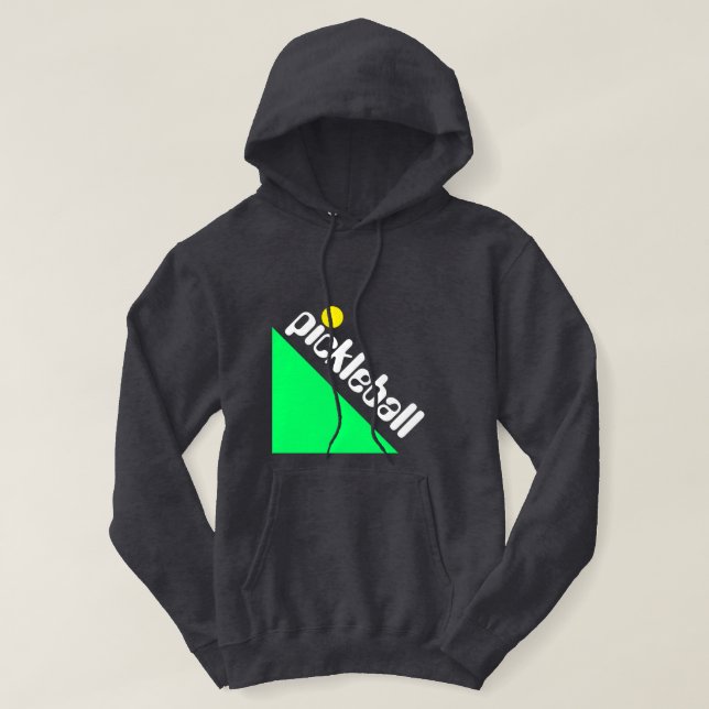 Rolig retro PICKLEBALL-text Ljust lime kilformad v Hoodie (Design framsida)