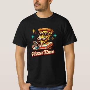 Rolig Retro Pizzatids T-Shirt – Söt Tecknad Pizza