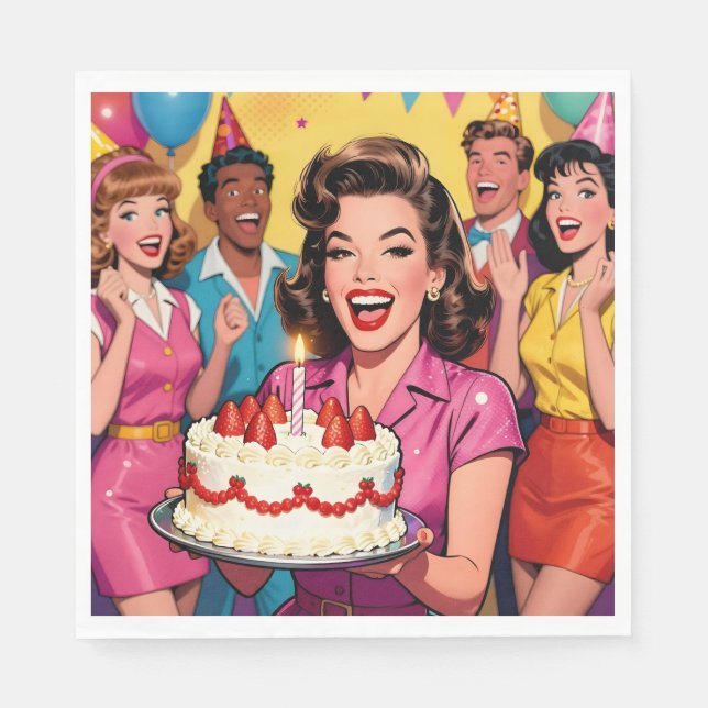 Rolig Retro Pop Art Serietidning Mid-Century Födel Pappersservett (Framsidan)