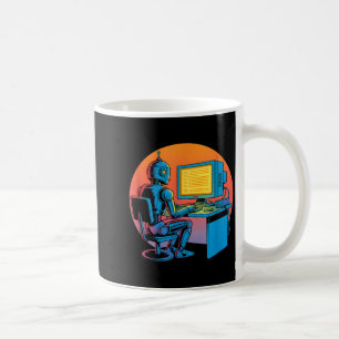 Rolig retro robot kodande datorskärm Rolig retro Kaffemugg