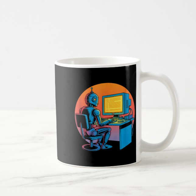 Rolig retro robot kodande datorskärm Rolig retro Kaffemugg (Höger)