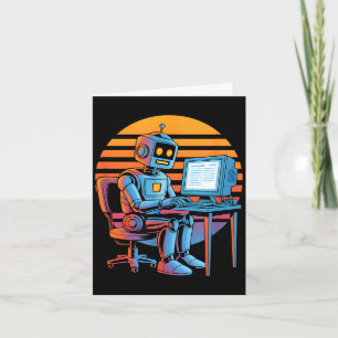 Rolig retro robot kodar datorskärm Rolig ret Kort
