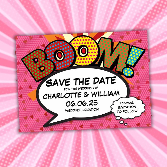 Rolig Retro Serietidning Bröllop Spara Datum Datumet (Fun Retro Comic Book Wedding Save the Date)