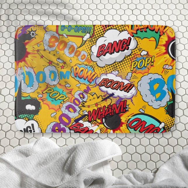 Rolig Retro Serietidning Pop Art Explosioner Badrumsmatta (Skapare uppladdad)