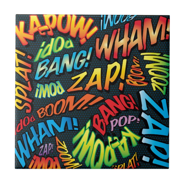 Rolig Retro Serietidning Pop Art Ljud Kakelplatta (Framsidan)