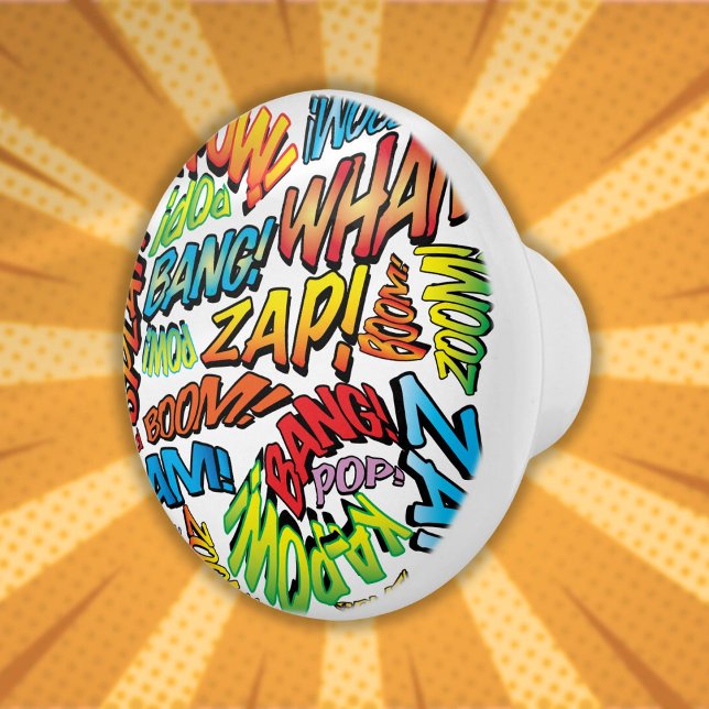 Rolig Retro Serietidning Pop Art Ljud Knopp (Fun Retro Comic Book Pop Art Sounds Ceramic Knob)