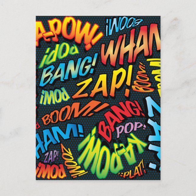 Rolig Retro Serietidning Pop Art Ljud Vykort (Framsida)