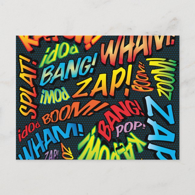 Rolig Retro Serietidning Pop Art Ljud Vykort (Framsida)