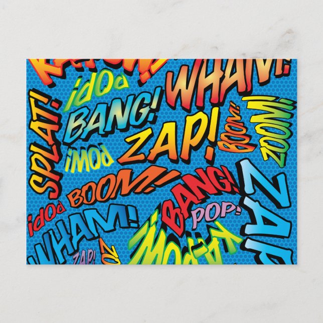 Rolig Retro Serietidning Pop Art Ljud Vykort (Framsida)
