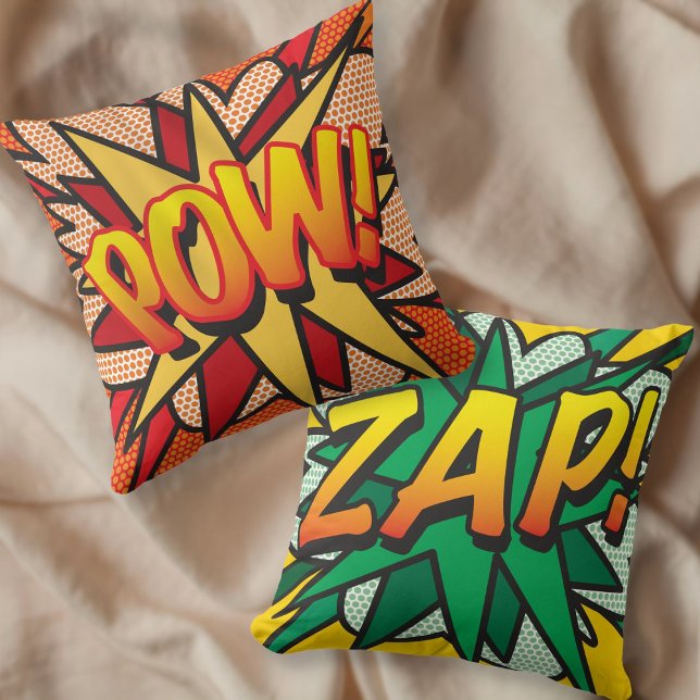 Rolig Retro Serietidning Popkonst ZAP POW Kudde (Skapare uppladdad)