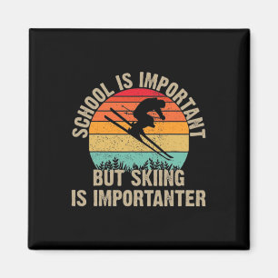 Rolig Retro Skidåkning Är Viktigare Snö Nerför Ski Magnet