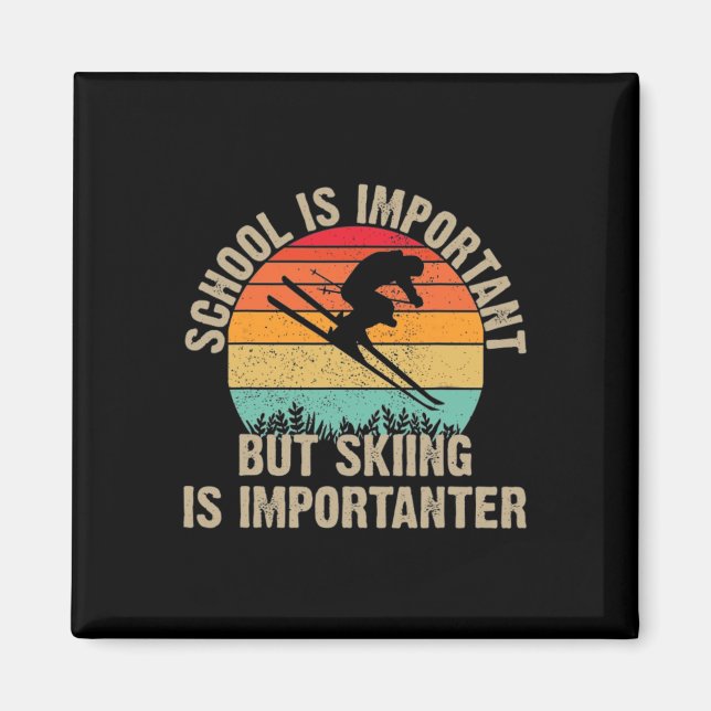 Rolig Retro Skidåkning Är Viktigare Snö Nerför Ski Magnet (Framsidan)