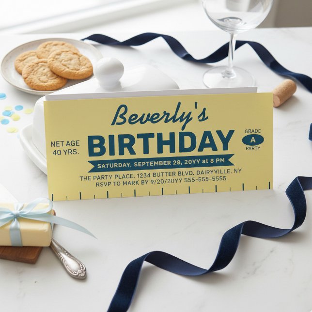 Rolig Retro Smörsticka Personlig Födelsedag  Inbjudningar (Butterlicious Birthday invite! Yellow Stick of Butter Customized with all your event details)