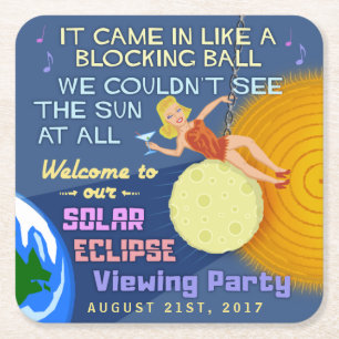Rolig Retro sol för sol- förmörkelseparty som Underlägg Papper Kvadrat