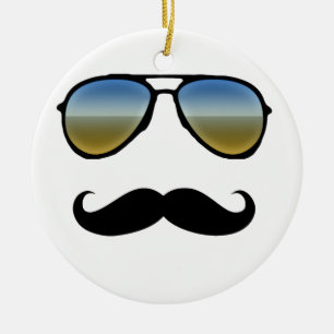 Rolig Retro solglasögon med moustachen Julgransprydnad Keramik