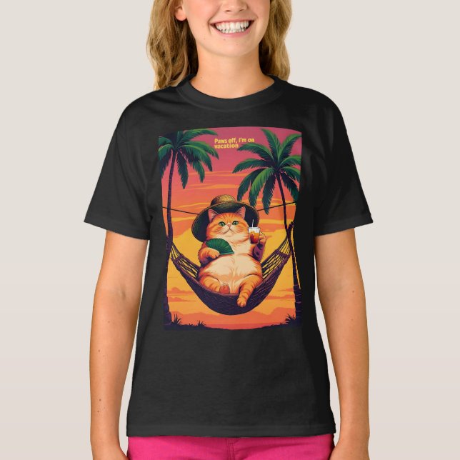 Rolig Retro Sommar Katt Semester T Shirt (Framsida)