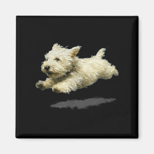 Rolig retro söt löpande hund konsttryck  magnet