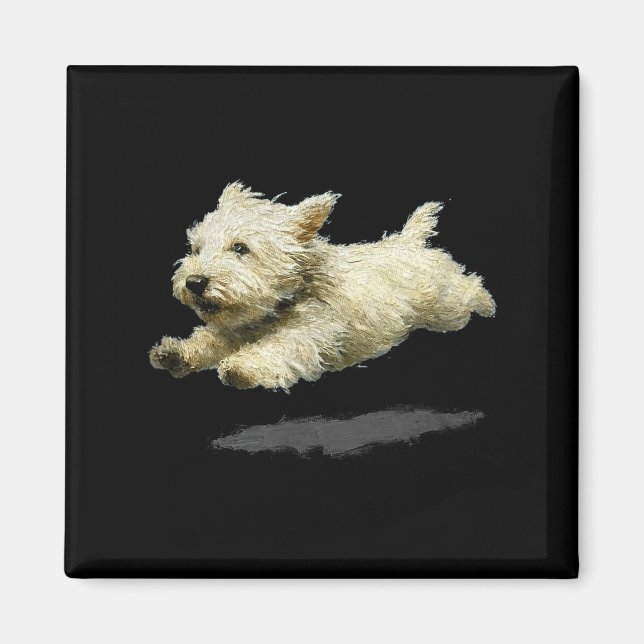 Rolig retro söt löpande hund konsttryck  magnet (Framsidan)