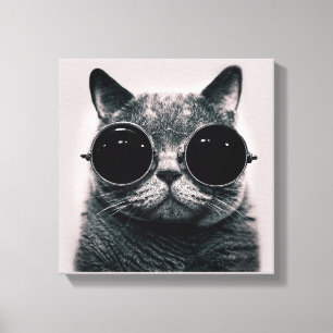 Rolig Retro svart katt med mörk solglasögon Canvastryck