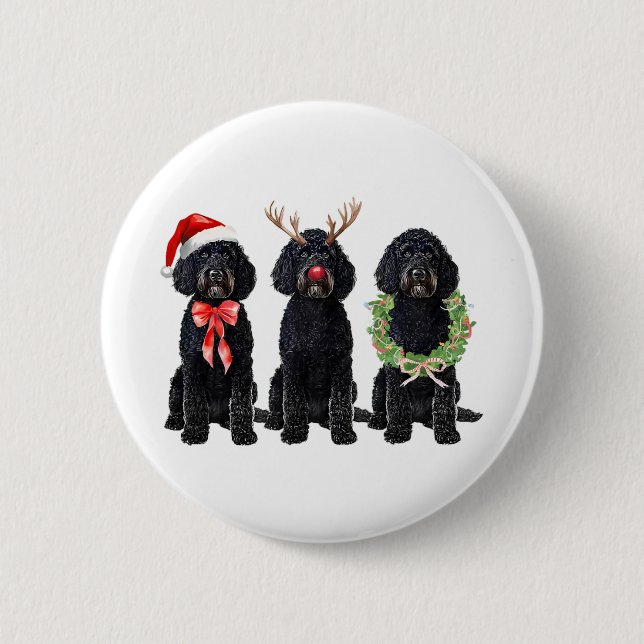 Rolig Retro Tomte Svart Goldendoodle Hund Ren  Knapp (Framsida)