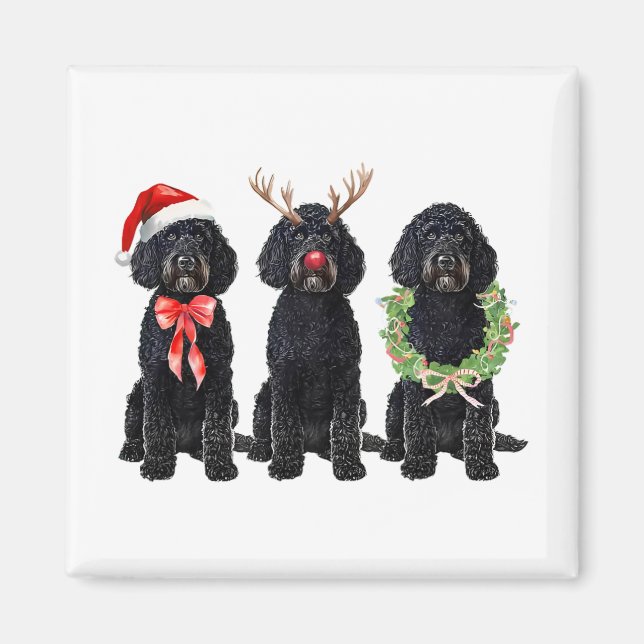 Rolig Retro Tomte Svart Goldendoodle Hund Ren  Magnet (Framsidan)