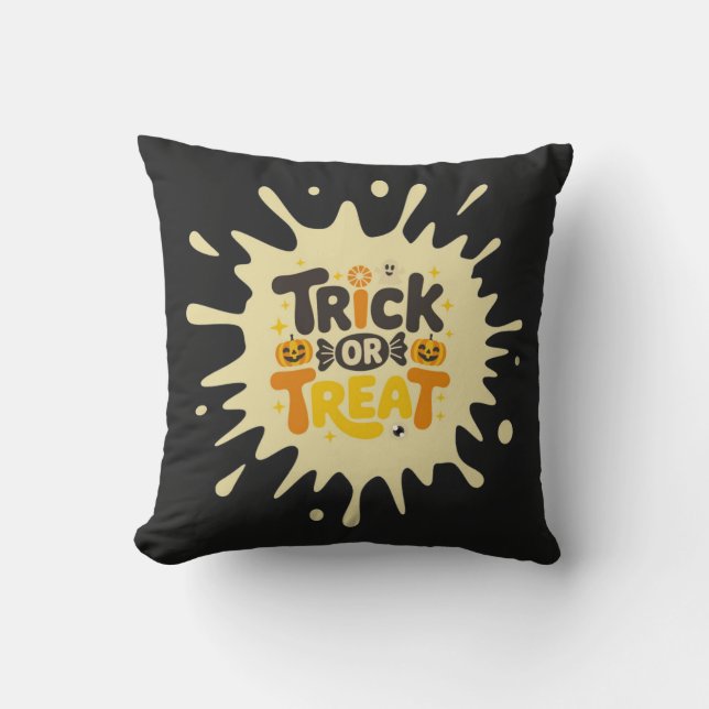 Rolig Retro "Trick or Treat" Halloween-sprut  Kudde (Framsida)