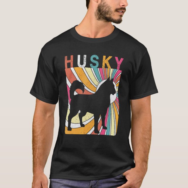 Rolig Retro Vintage Husky 1 T Shirt (Framsida)