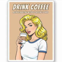 Rolig Retro Vintage Kaffe Koffein Humor Popkonst  Klistermärken