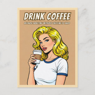 Rolig Retro Vintage Kaffe Koffein Humor Popkonst Vykort