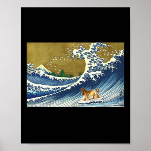 Rolig Retro Vintage Surfing En Våg Afghansk Hund L Poster
