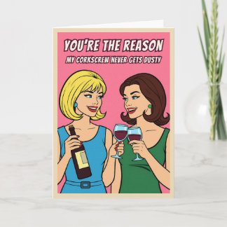 Rolig Retro Vintage Vin Humor BFF Popkonst  Kort
