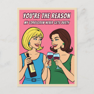 Rolig Retro Vintage Vin Humor BFF Popkonst  Vykort