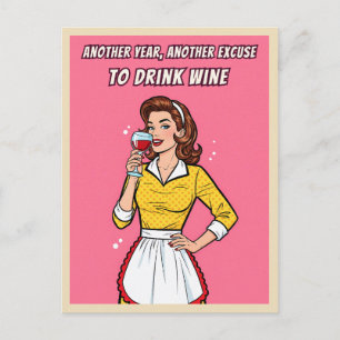 Rolig Retro Vintage Vin Humor Rosa Popkonst Vykort