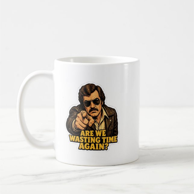 Rolig Retrodeckare Slöseri Tid Kontor Meme Kaffemugg (Vänster)