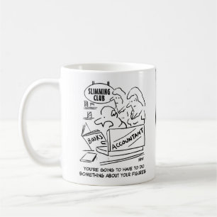 Rolig revisor kontrollerar bantningsklubbens siffr kaffemugg