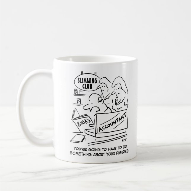 Rolig revisor kontrollerar bantningsklubbens siffr kaffemugg (Vänster)