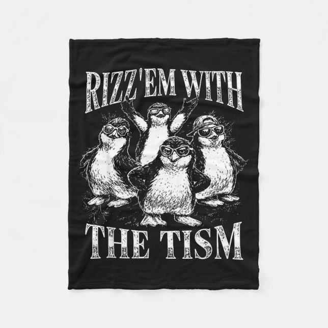 Rolig rizz em med tism retro pingvin meme  fleecefilt (Framsidan)
