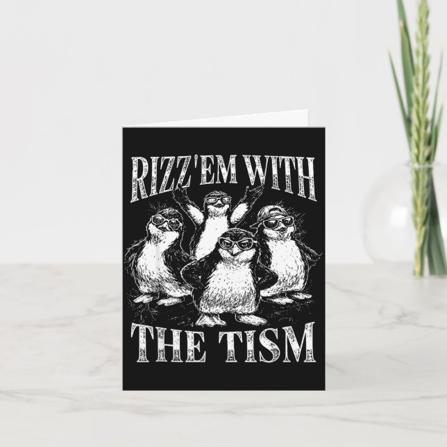 Rolig rizz em med tism retro pingvin meme  kort (Framsida)