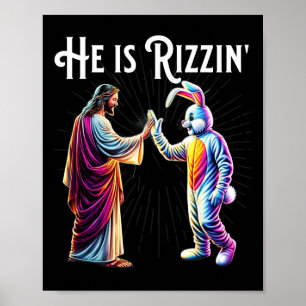 Rolig Rizz Han Är Rizzin Jesus High Five Påskharen Poster