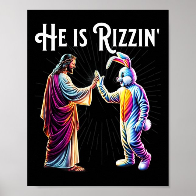 Rolig Rizz Han Är Rizzin Jesus High Five Påskharen Poster (Framsidan)
