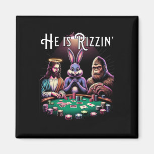 Rolig Rizz Han Är Rizzin Jesus Påskharen Bigfoot Magnet