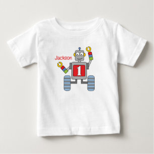 Rolig Robot första födelsedags T-shirt personlig