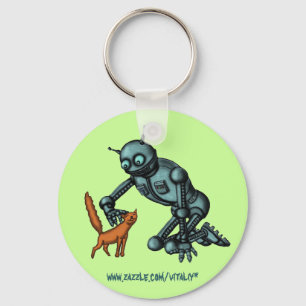 Rolig robot- och kattnyckelring nyckelring