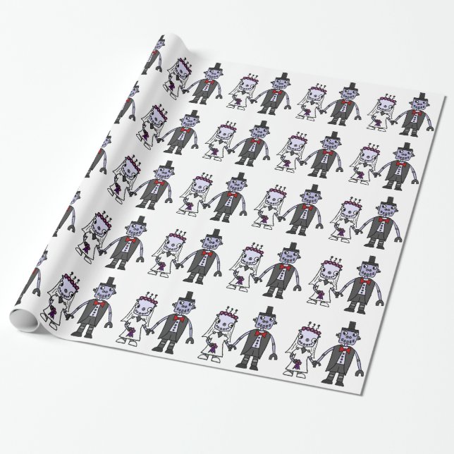 Rolig robotbrud och brudgumbröllop presentpapper (Utrullad)