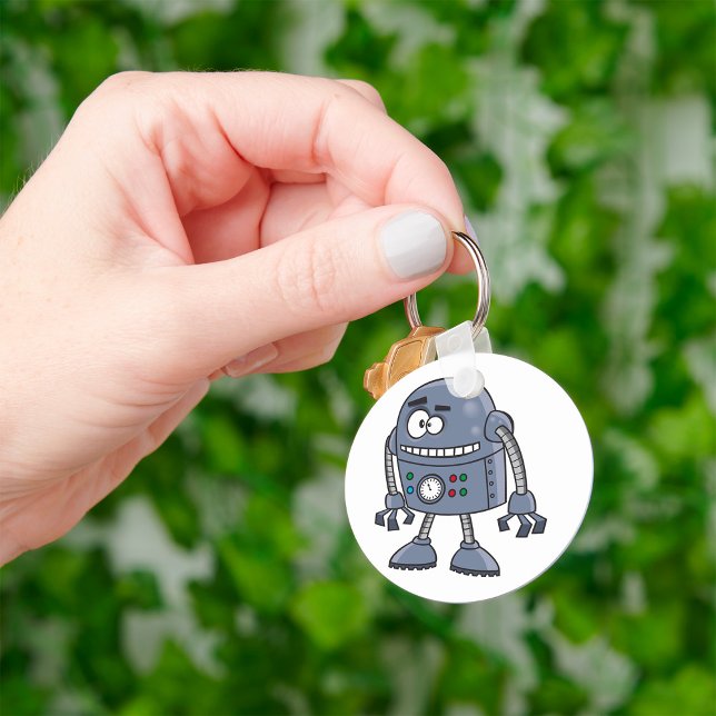 Rolig Robotkaraktär Söt Blå Retro Nyckelring (Skapare uppladdad)