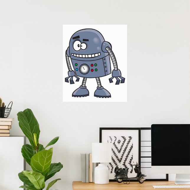 Rolig Robotkaraktär Söt Blå Retro Poster (Skapare uppladdad)