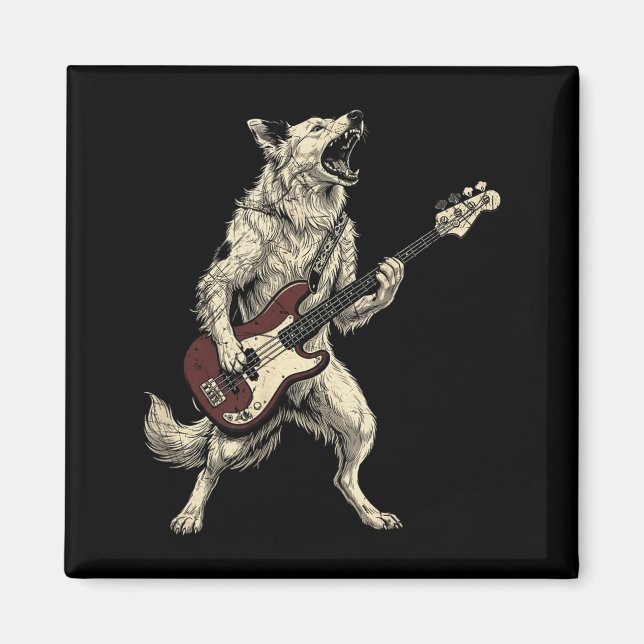 Rolig Rock Border Collie som spelar gitarr Retro H Magnet (Framsidan)