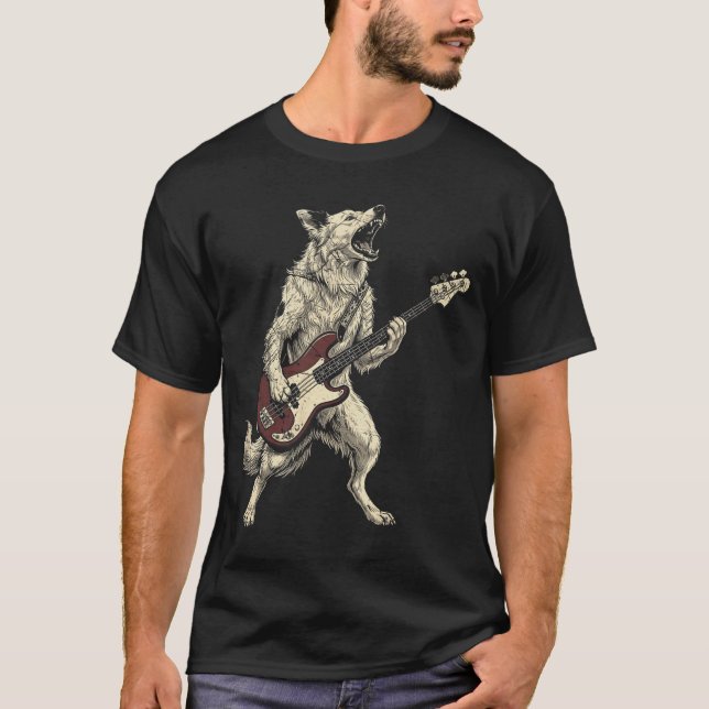 Rolig Rock Border Collie som spelar gitarr Retro H T Shirt (Framsida)